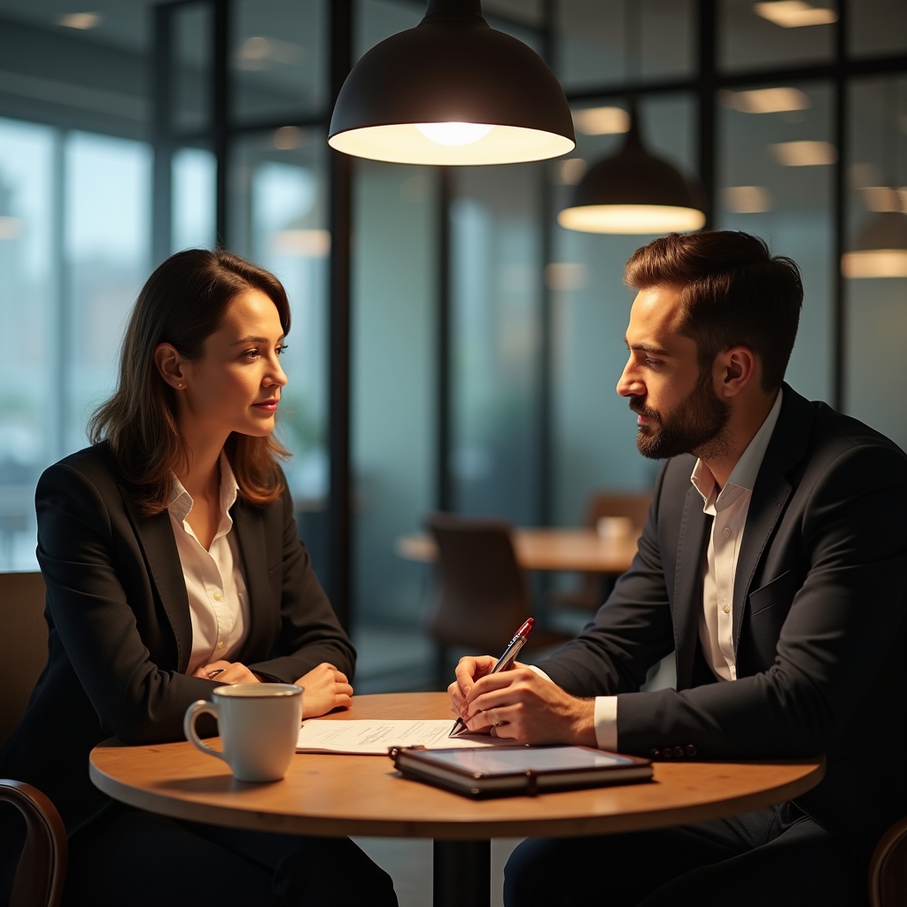 Sesiune individuală de coaching pentru management al timpului, consultant și profesionist discutând strategii