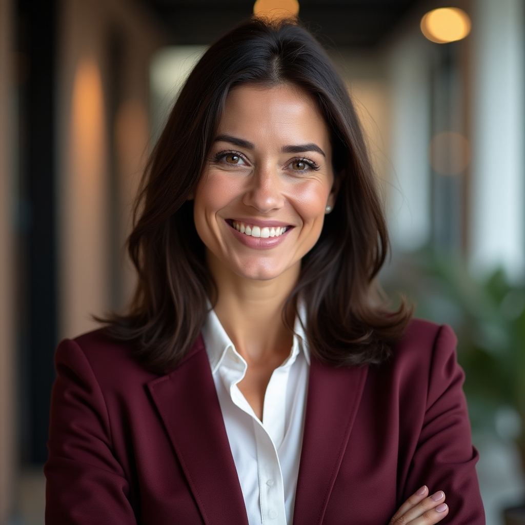 Facilitatoare de ateliere de productivitate, zâmbitoare și profesionistă, în birou modern